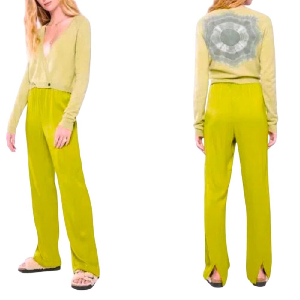Raquel Allegra Washed Flat Satin Phenix Pant in Chartreuse size 1 (small)